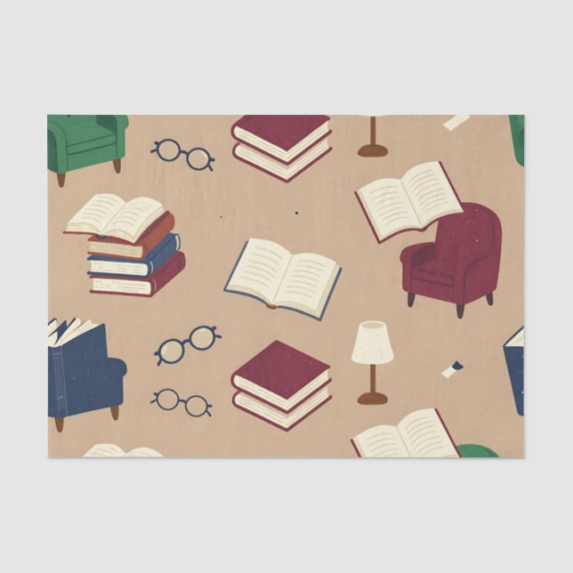 Gemütliche Leseecke Bücher Muster Seidenpapier (Vorderseite)