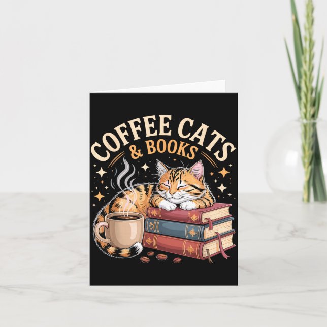 Gemütliche Lesekatze-Kaffee- und Bücherliebhaber-K Karte (Vorderseite)