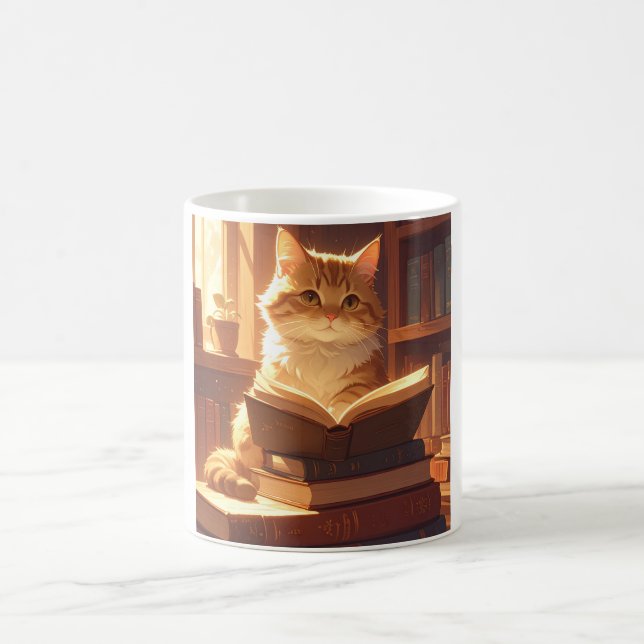 Gemütliche Lesekatze Kaffeetasse (Mittel)
