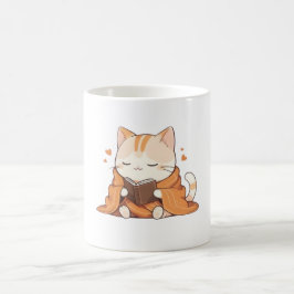 Gemütliche Lesekatze Kawaii Bücherwurm Kätzchen De Kaffeetasse