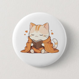 Gemütliche Lesekatze Kawaii Bücherwurm Katzenjunge Button