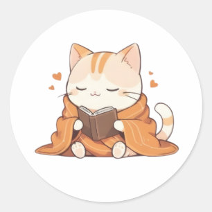 Gemütliche Lesekatze Kawaii Bücherwurm Kitten Desi Runder Aufkleber