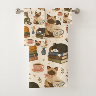 Gemütliche Lesekatzen und Kaffee Buchwurm Badhandtuch Set