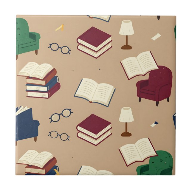 Gemütliche Lesenische Bücher Muster Fliese (Vorderseite)
