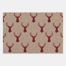 Gemütliche Moderne Hirsche Kraft Karierte Weihnach Geschenkpapier Set