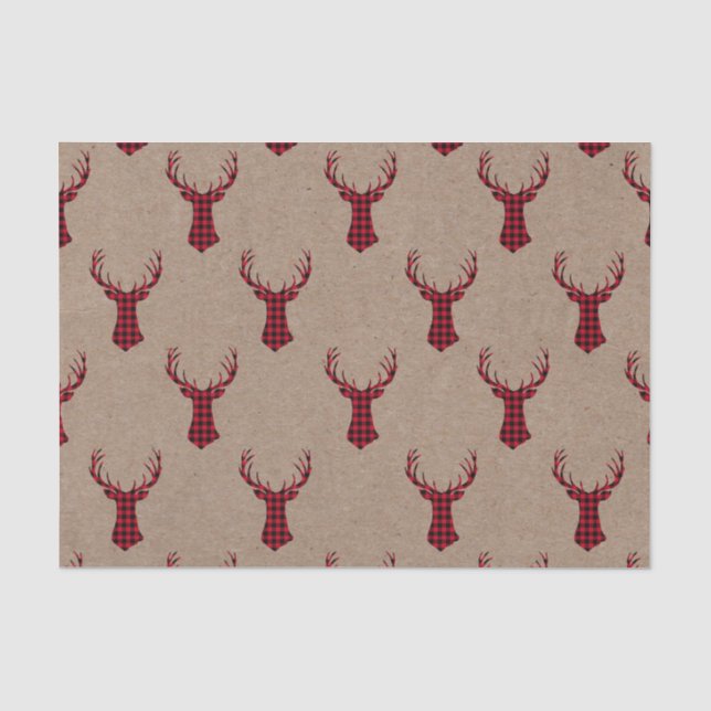 Gemütliche Moderne Hirsche Kraft Karierte Weihnach Seidenpapier (Vorderseite)