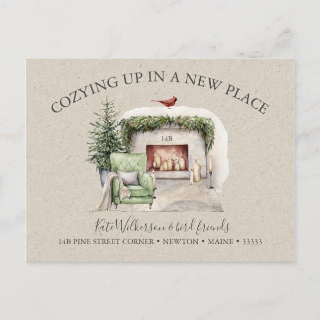 Gemütliche neue Adresse mit Fireplace Holiday Postkarte (Vorderseite)