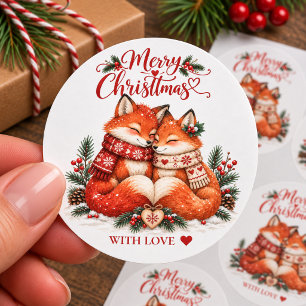 Gemütliche nordische Weihnachtsfüchse mit Liebe Runder Aufkleber