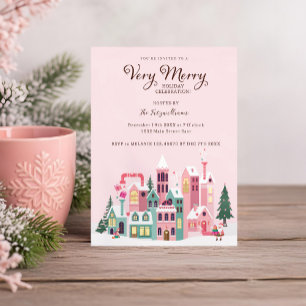 Gemütliche Nordpol-Rosa-Elfen-Werkstatt-Weihnachts Einladung