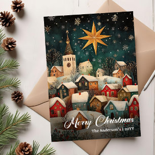 Gemütliche nostalgische Weihnachtsdorfszene Ferien Feiertagskarte