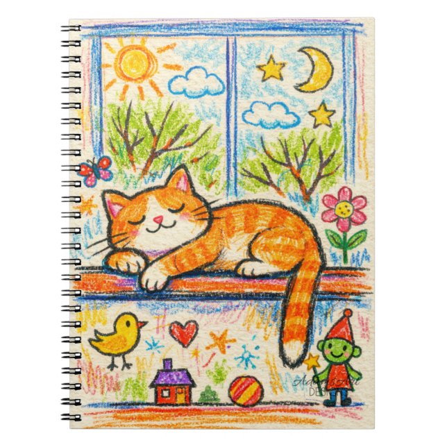 Gemütliche orange Katze auf dem Fensterbrett - whi Notizblock (Vorderseite)