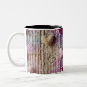 Gemütliche Pastell-Stricktextur Mehrfach-Herz-Zwei Zweifarbige Tasse