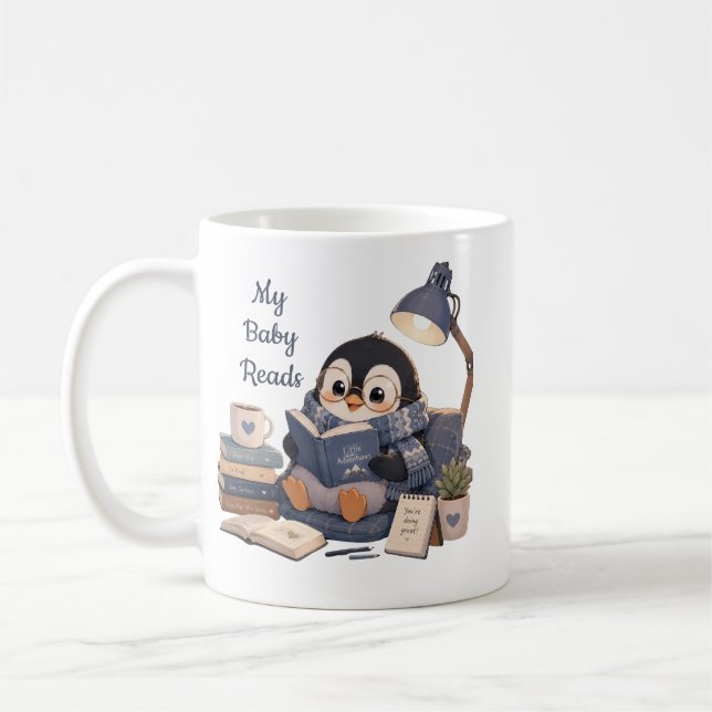 Gemütliche Pinguin-Lesebuch-Kaffeetasse Kaffeetasse (Links)