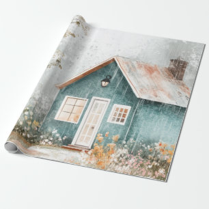 Gemütliche Regenlandschaft im Wildblumengarten ein Geschenkpapier