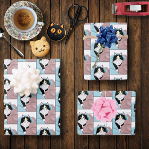Gemütliche rosa blaue fantastische Smoking-Katz-De Geschenkpapier Set