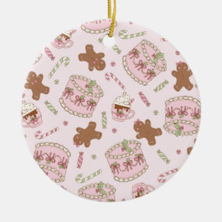 Gemütliche rosa Pastell-Torte & Schleife Weihnacht Keramik Ornament