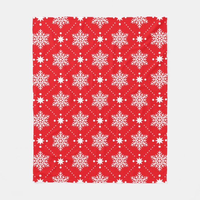 Gemütliche Rot-Weiß-Schneeflocken Weihnachtsmuster Fleecedecke (Vorderseite)