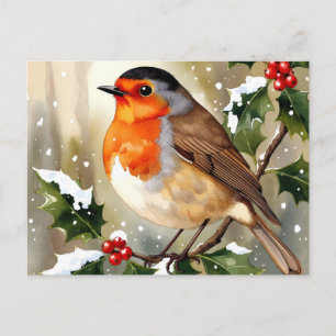 Gemütliche Rotkehlchen-Weihnachts-Wasserfarben-Ill Postkarte