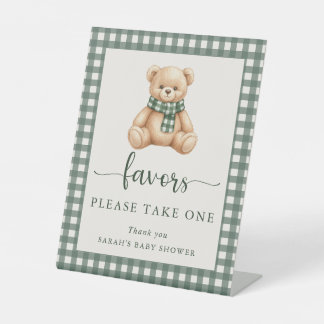 Gemütliche rustikale süße Teddybär-Baby-Party-Gesc Sockelschild