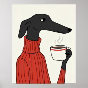 Gemütliche Saluki-Kaffee-Illustration Poster