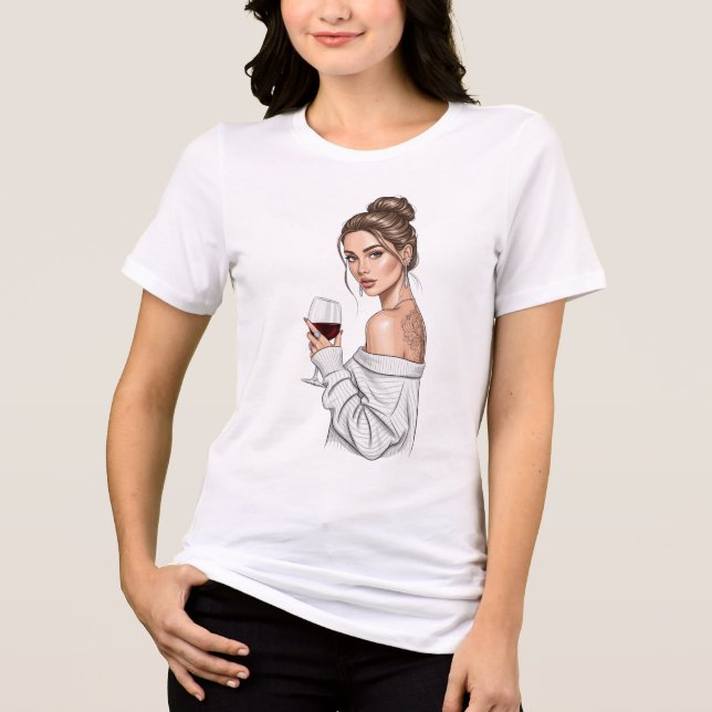 Gemütliche Schickimicki-Frau in weißem Strickpullo Tri-Blend Shirt (Vorderseite)
