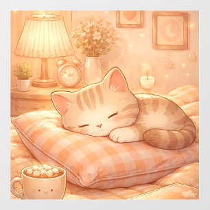 Gemütliche schlafende Katze Kawaii Illustration – Fensteraufkleber