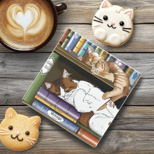 Gemütliche Schlafende Katzen Bücherregal Illustrat Untersetzer