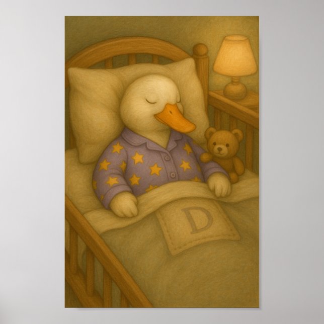 Gemütliche Schlafenszeit Ente & Teddybär Kinderzim Poster (Vorne)