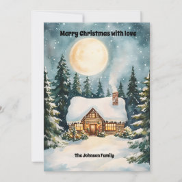 Gemütliche, schneebedeckte Weihnachtszeit-Hütte Feiertagskarte