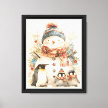 Gemütliche Schneemann Pinguine Kinderzimmer Wand A