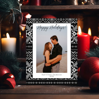 Gemütliche Schwarz & Weiß frohe Weihnachten 1 Foto Einladung