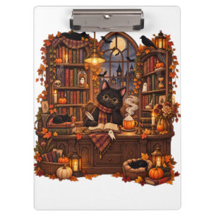 Gemütliche Schwarze Katzen Buchhandlung Halloween Klemmbrett