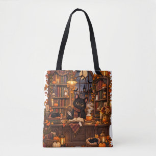 Gemütliche Schwarze Katzen Buchhandlung Halloween Tasche
