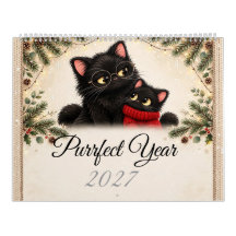 Gemütliche Schwarze Katzenfamilie 2027 Wandkalende
