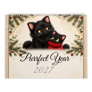 Gemütliche Schwarze Katzenfamilie 2027 Wandkalende Kalender