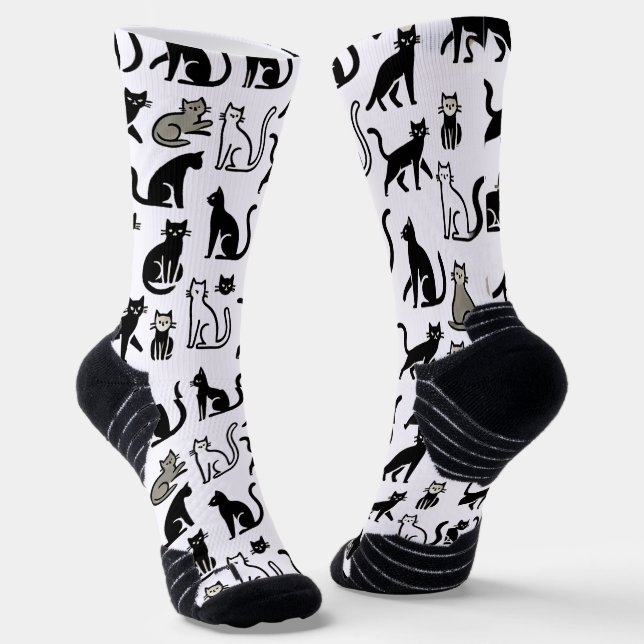Gemütliche schwarze Katzenmuster-Socken Socken (Gewinkelt)