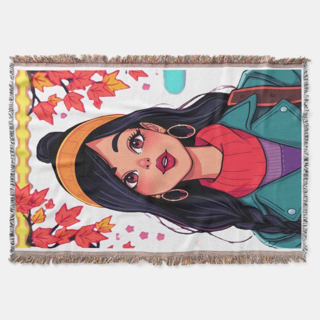 Gemütliche Sherpa-Decke – Herbstmädchen-Kunst, Per Decke (Vorderseite)