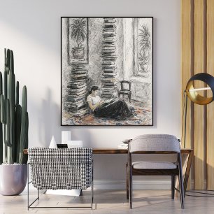 Gemütliche Skizze Buchliebhaber-Wandkunst Poster