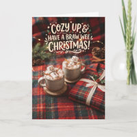 Gemütliche Tartan-Heißschokolade-Weihnachtskarte