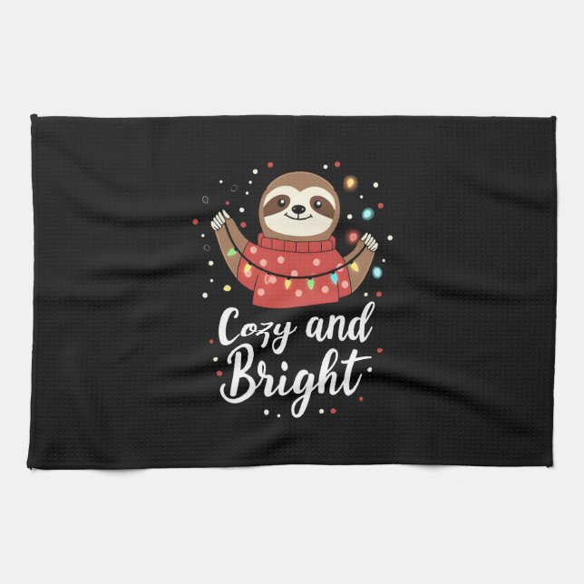 Gemütliche und helle Faultier-Weihnachtslichter (4 Geschirrtuch (Horizontal)