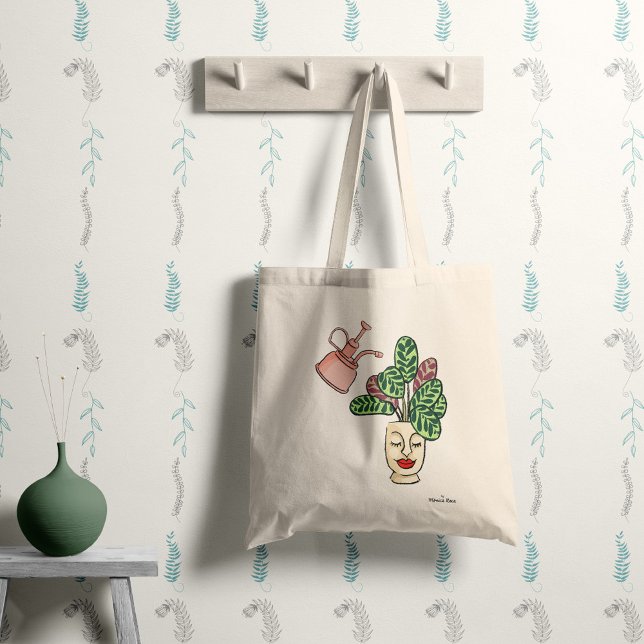 Gemütliche und niedliche Hauspflanze mit Ihrem Nam Tragetasche (Tote bag with fun illustrated plant and customizable with your name)