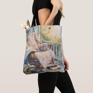 Gemütliche Veranda mit Quilt und Zitronenlimonade Tasche