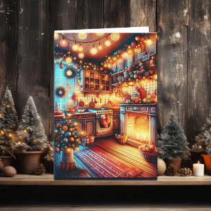 Gemütliche Vintage-Weihnachtsküche Karte