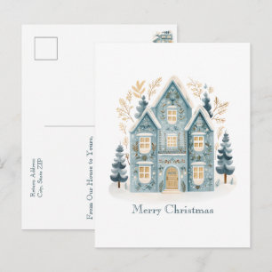 Gemütliche Volkskunst-Ferienhäuser-Weihnachtspostk Postkarte