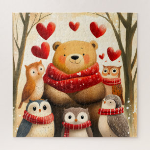 Gemütliche Wald-Bär-Eule-Familie Winterliebe