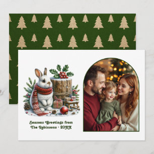 Gemütliche Waldhasen-Familien-Weihnachtsfoto Feiertagskarte