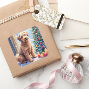 Gemütliche Weihnachten Bouvier des Flandres Kunst Quadratischer Aufkleber