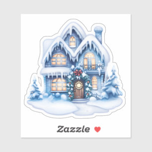 Gemütliche Weihnachten im festlich blauen Haus Aufkleber