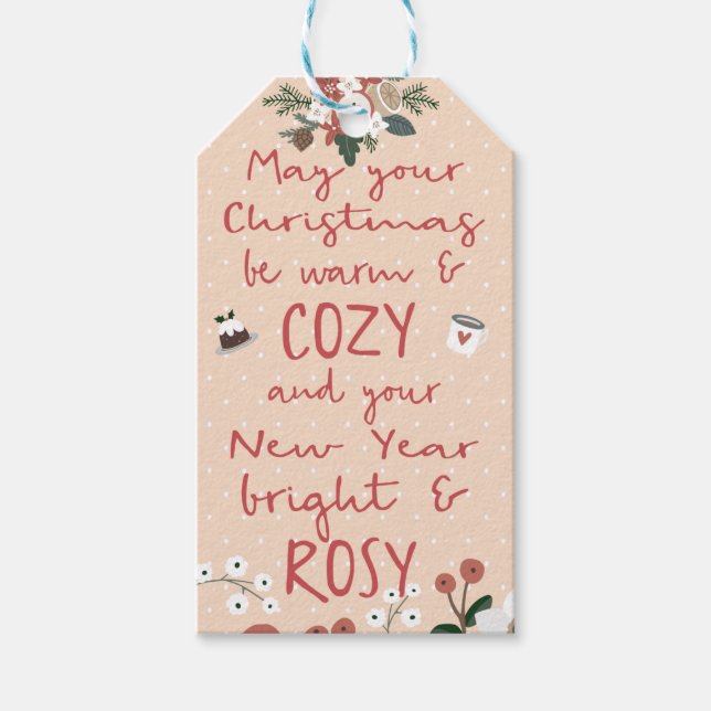 Gemütliche Weihnachten Rosy Neujahr Geschenkanhänger (Vorderseite)