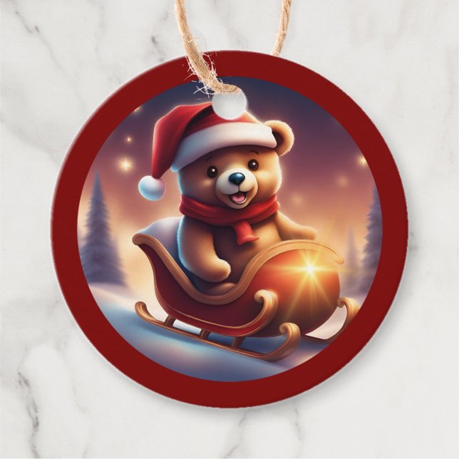 Gemütliche Weihnachten Teddy Sleigh TWArt Geschenkanhänger (Vorderseite)